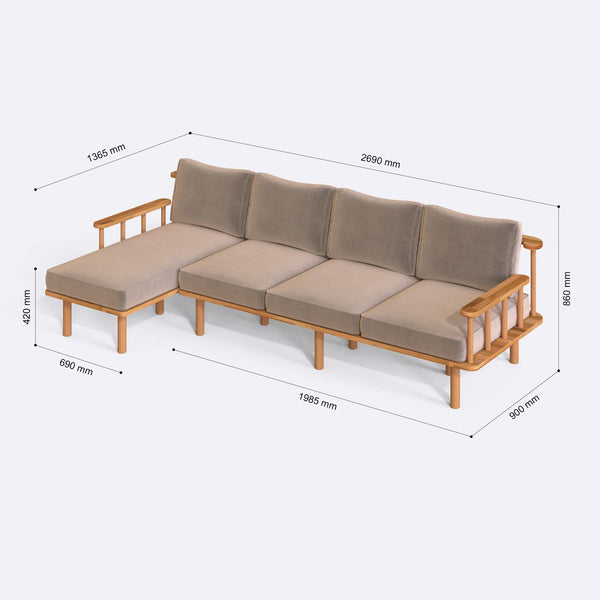 Lore Three Seat with Right Chaise