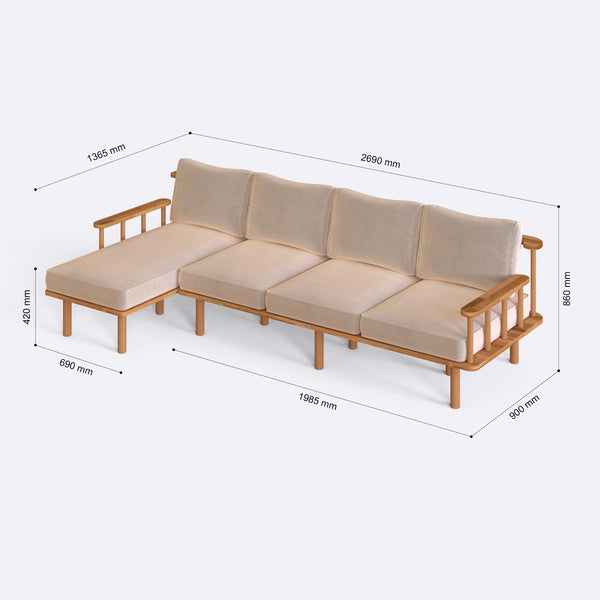 Lore Three Seat with Right Chaise