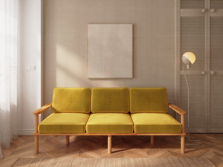 Bral three-seat sofa in yellow velvet