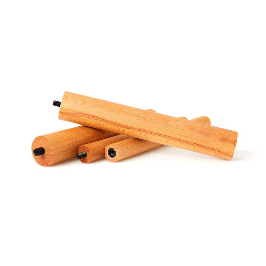 A turned beech leg seen up close