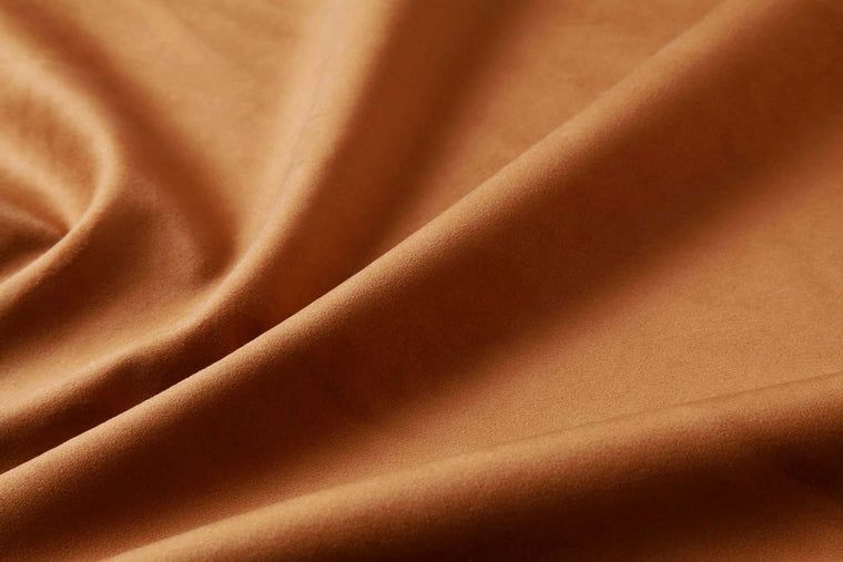 Velvet upholstery swatch in almond