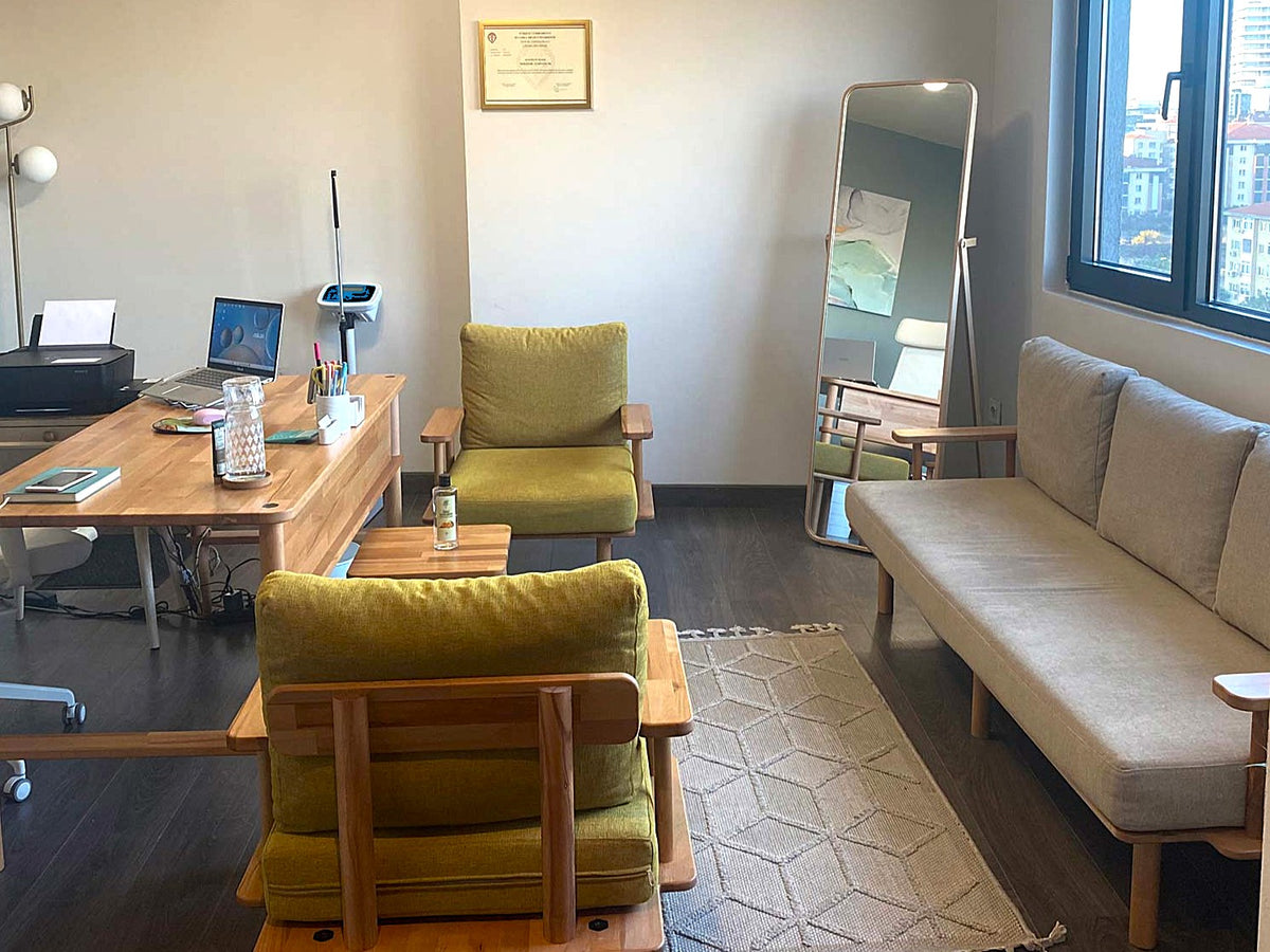 Seating group by Demontha, photographed in a finished room